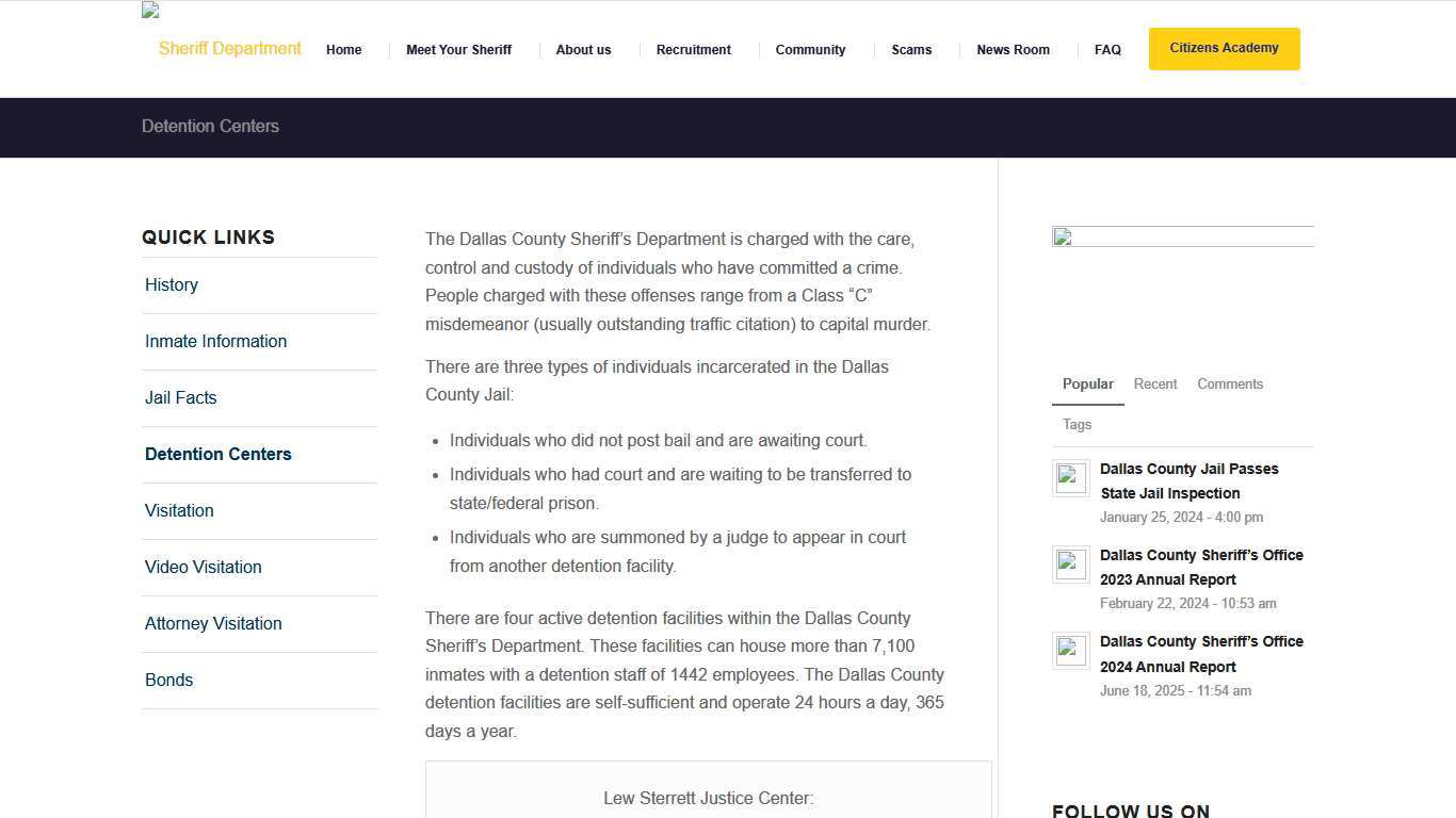 Detention Centers – Sheriff Department