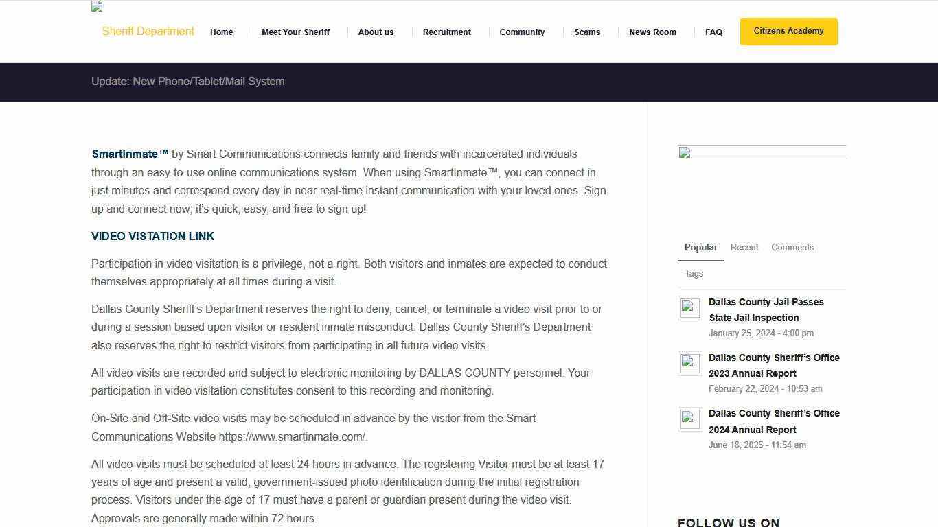 Update: New Phone/Tablet/Mail System – Sheriff Department
