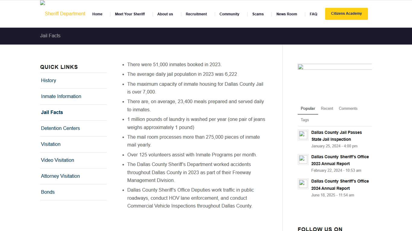 Jail Facts – Sheriff Department